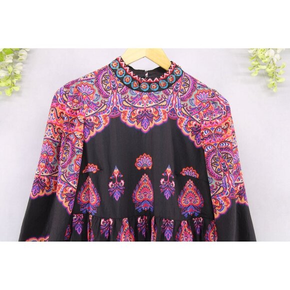 Anthropologie Women's Tiered Mix Print Mini Dress Multi Color Sz 4 - Picture 3 of 13